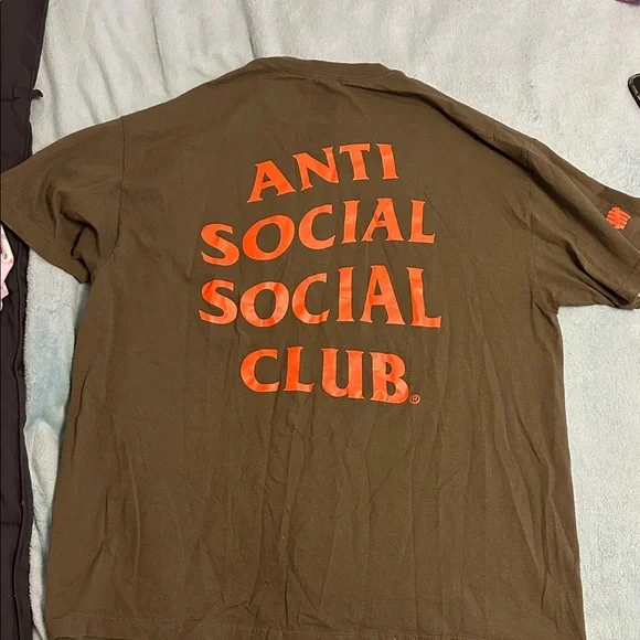 Anti Social Social Club Olive T-Shirt with White Logo - Picture 2 of 3